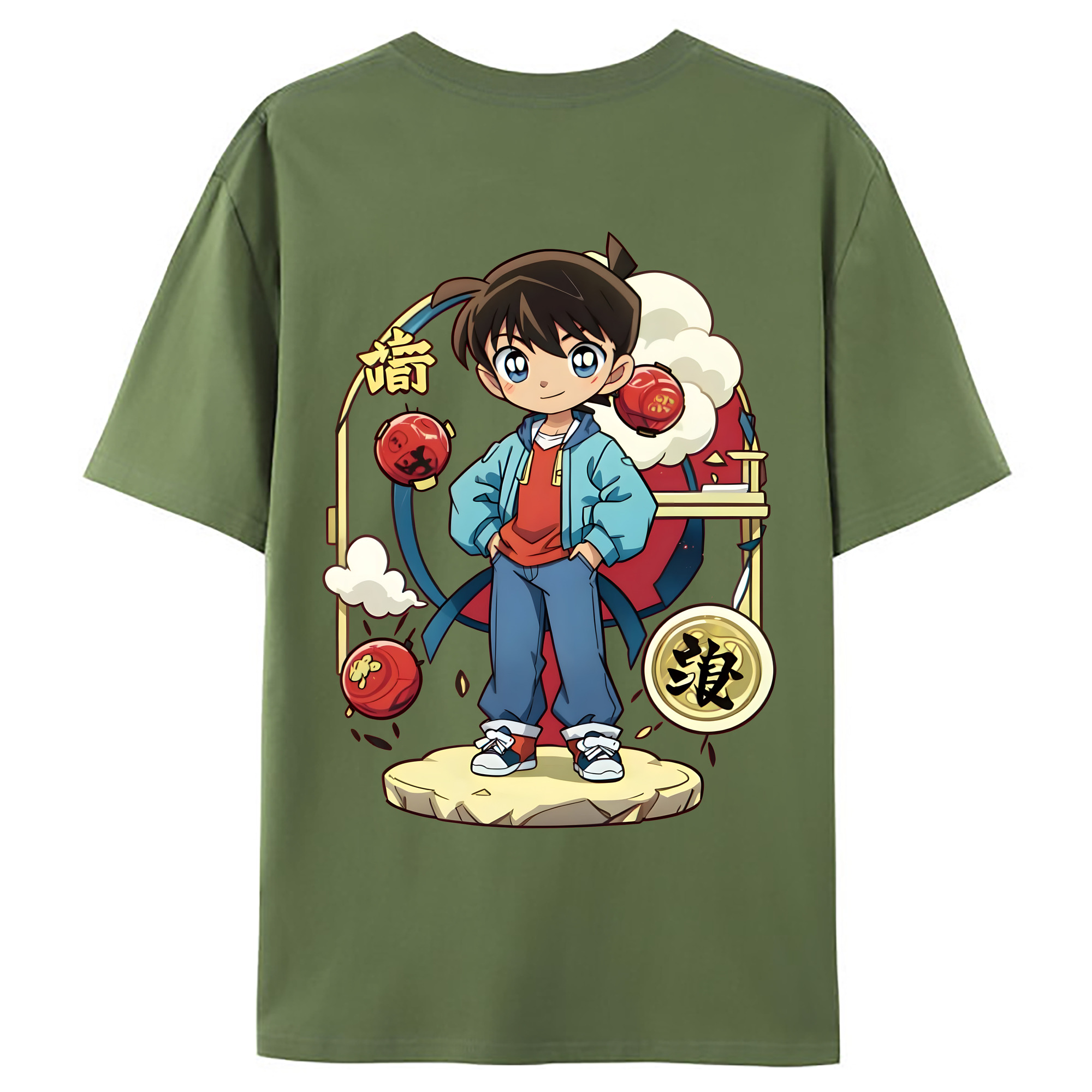 （画像用） 名探偵コナン 江戸川 コナン Detective Conan Conan Edogawa 綿100％ メンズ半袖Tシャツ（バックプリント） 通気性
